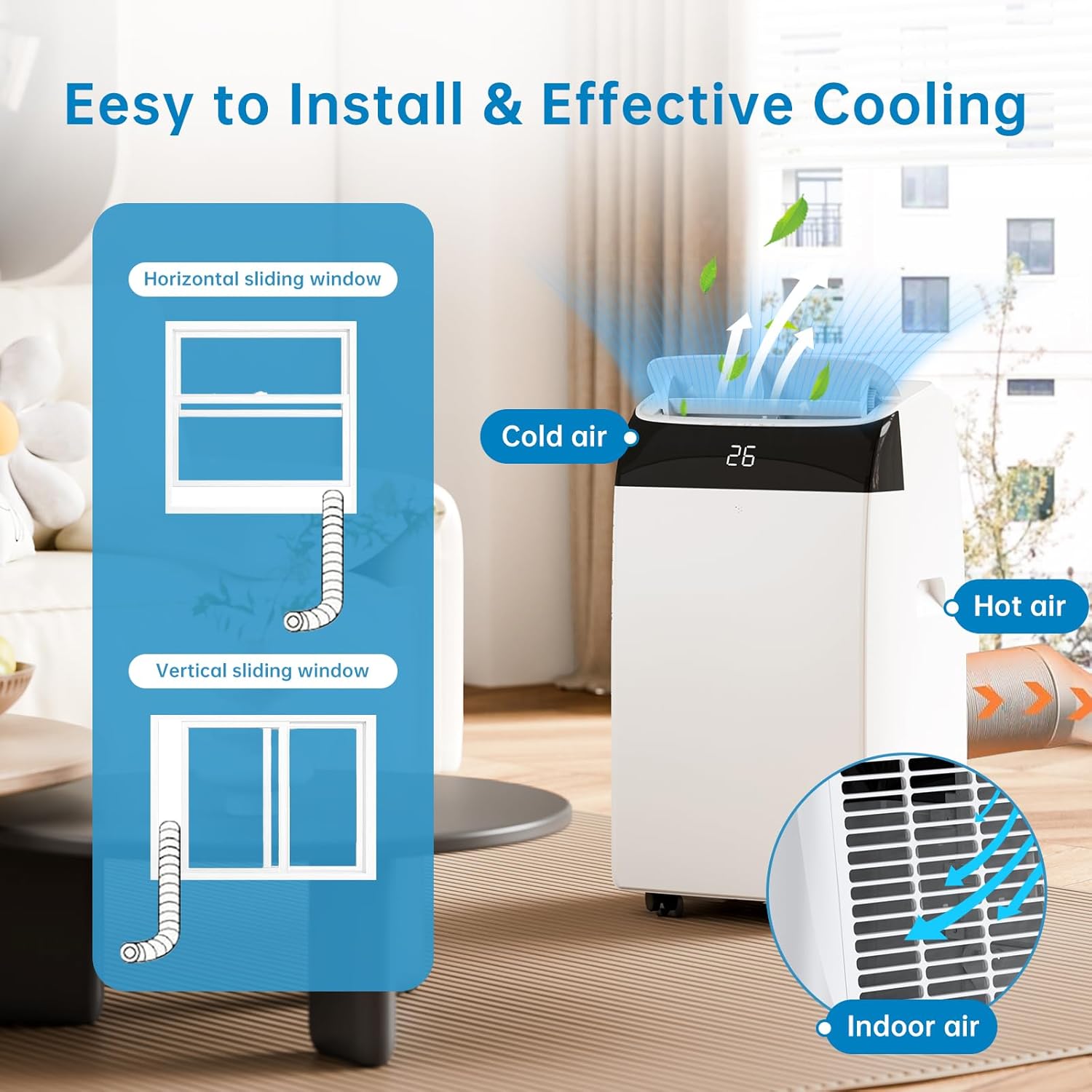 Garvee Climatiseur Mobile 12000 BTU, 4 En 1 Avec Mode Nuit, Timer 24H - Refroidit Jusqu'à 50 M² - Pour Bureau, Chambre, Camping-Car - Énergie a, Silencieux