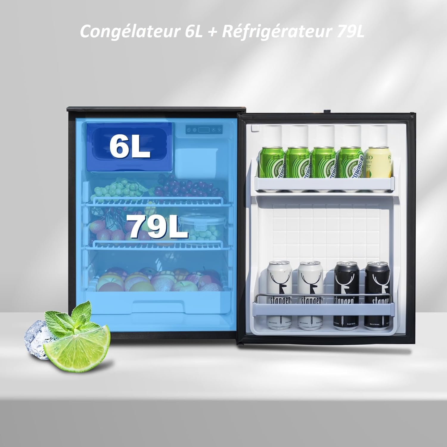 Techomey Frigo Compression 12V, 85L de Voiture, Congélateur 12V/24V, Frigo à Compresseur, pour Voiture, Camion, Camping car, Caravane, Fourgon, Van Aménagé, Noir