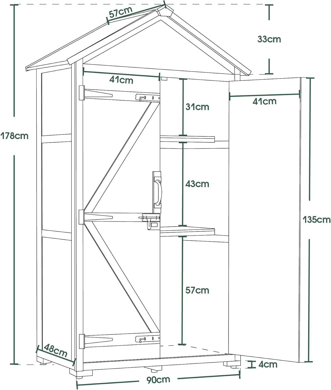 M MCombo Armoire de Jardin avec Toit à pignon en Bois imperméable Gris/Naturel 1000D 48 x 90 x 178 cm (Naturel)