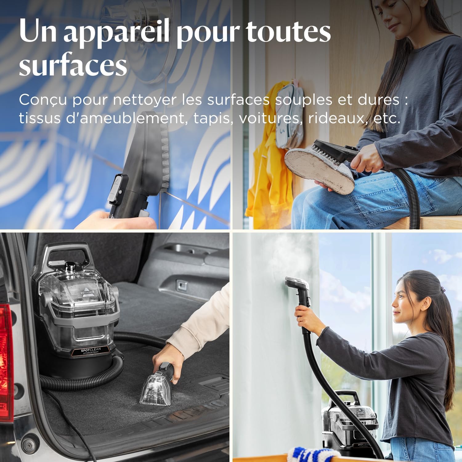 SpotClean HydroSteam, Shampouineuse Canapé, Moteur Puissant de 1000W, Nettoyeur Vapeur avec Technologie HydroSteam, Nettoyeur pour Tapis, Moquettes, Meubles, Tissus, Voiture & Plus, 3689N