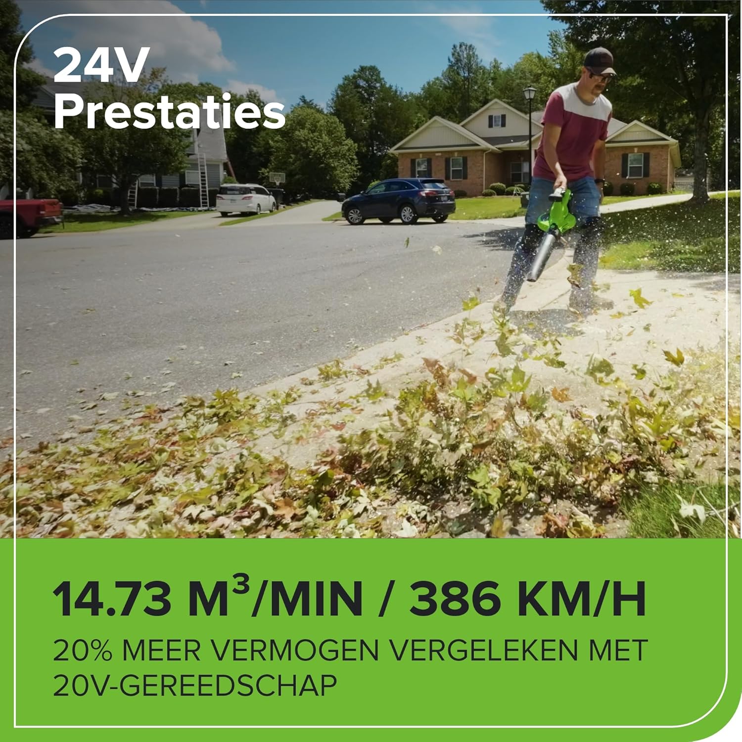 Greenworks 48V(24V x 2) Aspirateur Souffleur Sans fil de Feuilles à Batterie Bandoulière, Moteur Sans Balais, 386km/h, 14.73m³/min,Sac Mulching 45L, 2 Batteries 4Ah,Chargeur,Garantie 3 Ans BL48L421-01