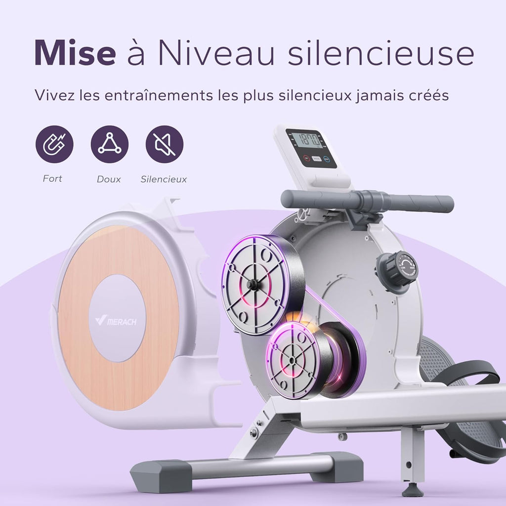 MERACH Rameur Musculation D'appartement, 16 Niveaux de Résistance, Rameur Magnétique Silencieux avec APP Exclusive, Rails Doubles Améliorés pour Plus de Stabilité, Assemblage Facile