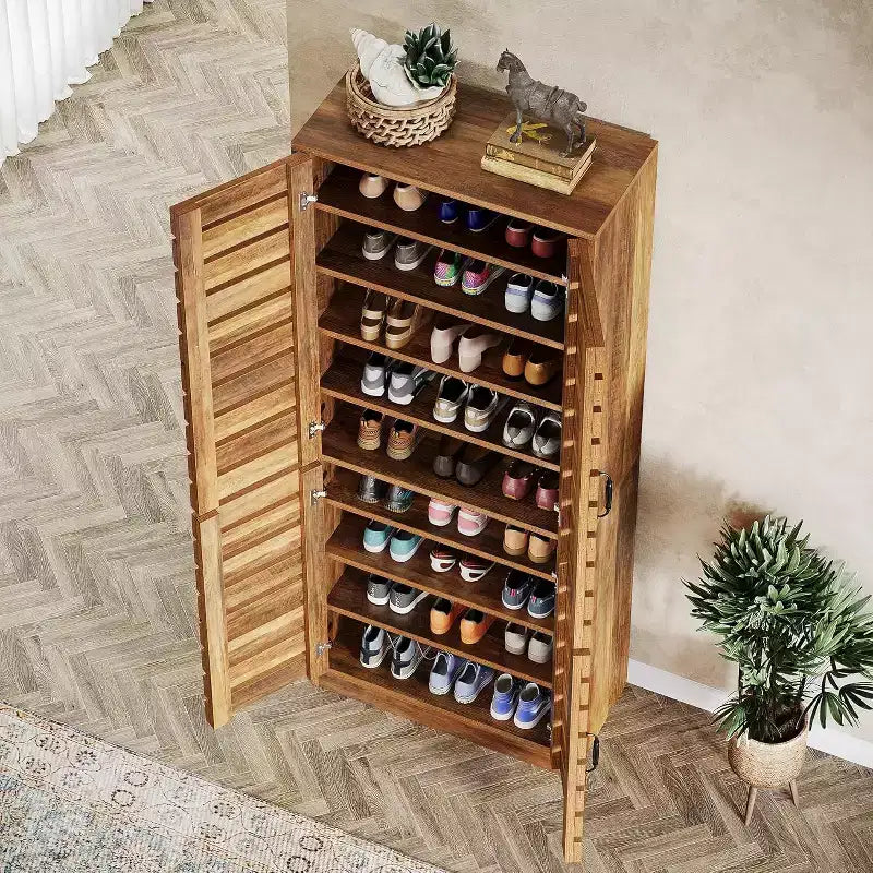 Lantine 70.8 Tall Shoe Cabinet with Shutter Doors, 9-Tier 27 Pairs Vertical Shoe Storage Cabinet