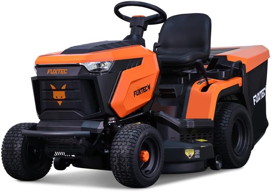FUXTEC FX-RMT92A – Tondeuse autoportée hydrostatique – Tracteur de pelouse Essence 9,2 KW – Largeur de Coupe 92,5 cm – Bac 280 L – 6 hauteurs de Tonte – LED Automatique – Fonction Mulching intégrée