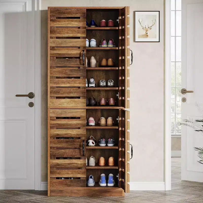 Lantine 70.8 Tall Shoe Cabinet with Shutter Doors, 9-Tier 27 Pairs Vertical Shoe Storage Cabinet