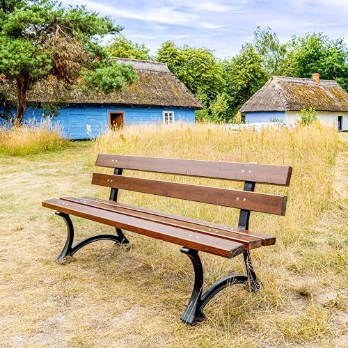 REKORD Banc de Jardin 170 x 59 x 73 cm Banc d'extérieur Robuste en métal et Bois avec Dossier résistant aux intempéries pour Parc terrasse et Avant-Cour - Lodzka - Palissandre