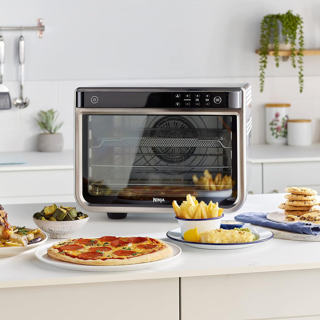 Ninja Foodi Four Multifonction 10-en-1, mini-four portable, surfaces de travail, four multifonction avec 10 fonctions de cuisson; Air Fry, Roast, Grill, Bake and more, Silver/Black DT200EU