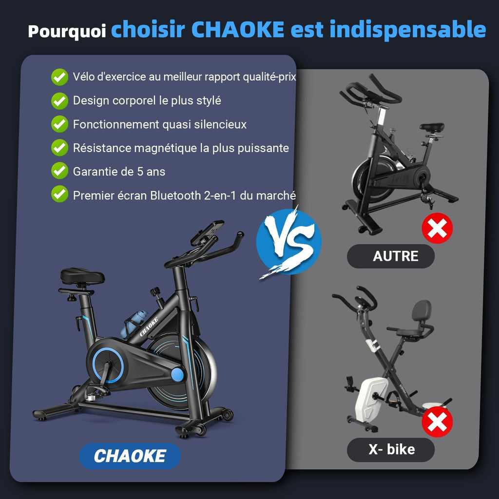 Velo d Appartement Silencieux avec Résistance Magnétique Réglable, Vélo d'appartement avec APP, Vélo d'exercice Moniteur LCD, Siège Confortable, Pour Entraînement Cardio, Capacité 160KG