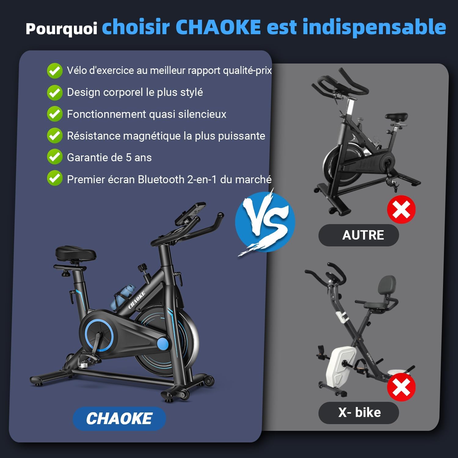 Velo d Appartement Silencieux avec Résistance Magnétique Réglable, Vélo d'appartement avec APP, Vélo d'exercice Moniteur LCD, Siège Confortable, Pour Entraînement Cardio, Capacité 160KG