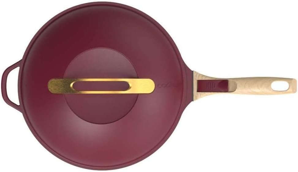 COOKUT - La Fabuleuse poêle 8 en 1 - "PETIT MODELE 24 cm" – Un seul ustensile qui remplace poêle, casserole, sauteuse - 2 poignées amovibles, panier vapeur/friture, spatule en bois - RUBIS
