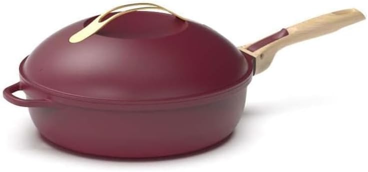 COOKUT - La Fabuleuse poêle 8 en 1 - "PETIT MODELE 24 cm" – Un seul ustensile qui remplace poêle, casserole, sauteuse - 2 poignées amovibles, panier vapeur/friture, spatule en bois - RUBIS