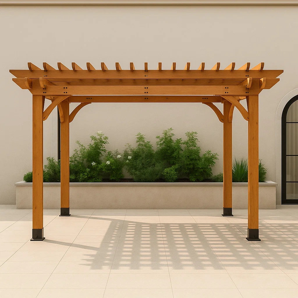 Pergola d'extérieur 366 x 305 x 241 cm brun bois de cèdre