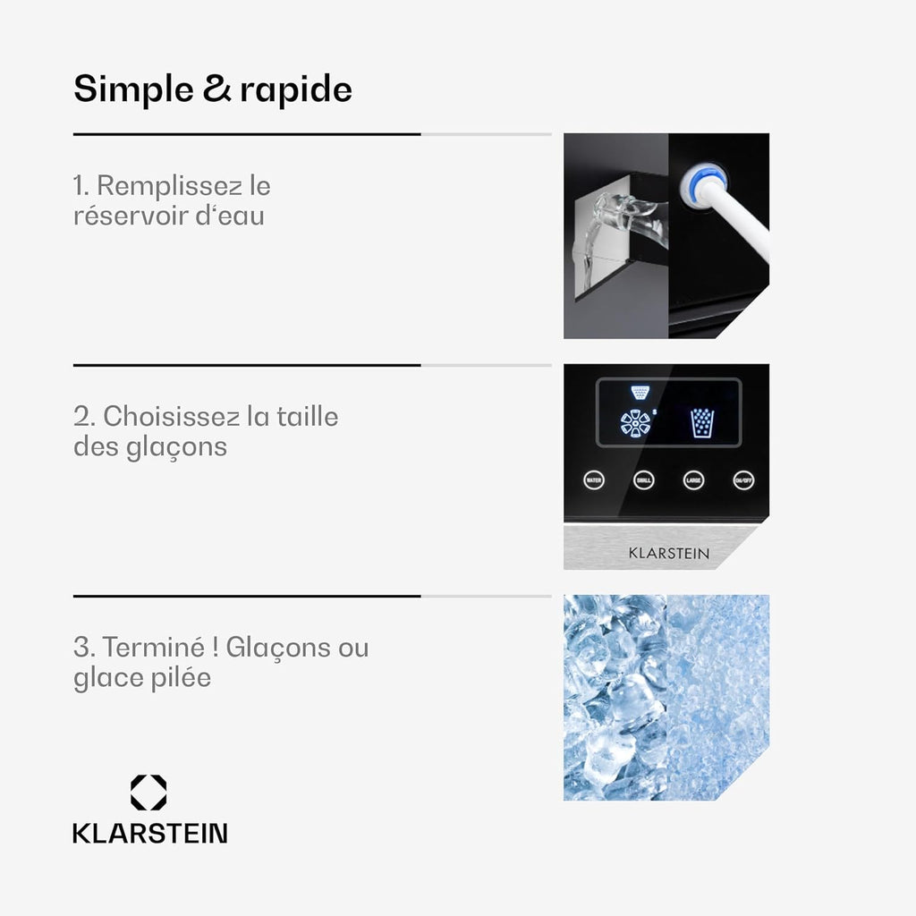 Klarstein Machine a Glacons pour la Maison, Capacité de 1.8L, Fabrique Rapidement Jusqu'à 15kg de Glacons Concassée ou en Balles, Machine à Glaçons, Ice Maker avec Alarme, Machine Facile à Nettoyer