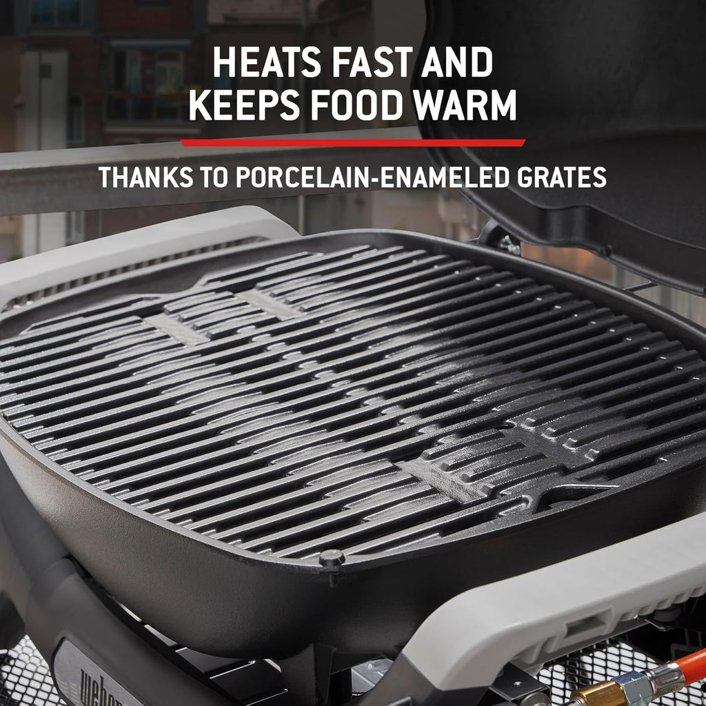 Weber Barbecue à gaz Q 1100N / Barbecue portable léger pour camping, patios et balcons avec brûleur haute efficacité, grilles en fonte émaillée et allumage électronique, noir
