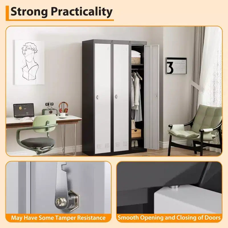 Casier métallique à 1 porte de 180 cm, Armoire de rangement fine en acier avec tringle et étagère pour Bureau, École, Salle de sport