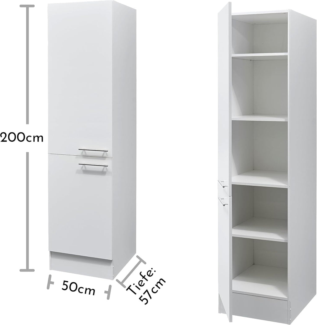 Stella Trading Eddy Moderne en Blanc Mat - Armoire de Cuisine spacieuse avec Beaucoup d'espace de Rangement, Bois d'ingénierie, Vorratsschrank