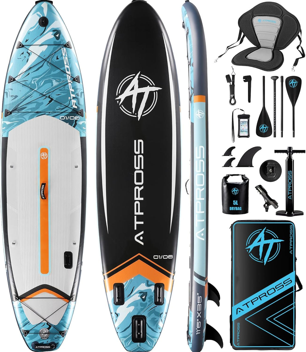 Planche à pagaie Gonflable Extra Large de 204,1 kg pour Adultes avec kit d'accessoires de qualité supérieure et Sac à Dos, Kayak Gonflable, antidérapant, pour Yoga, pêche, Surf