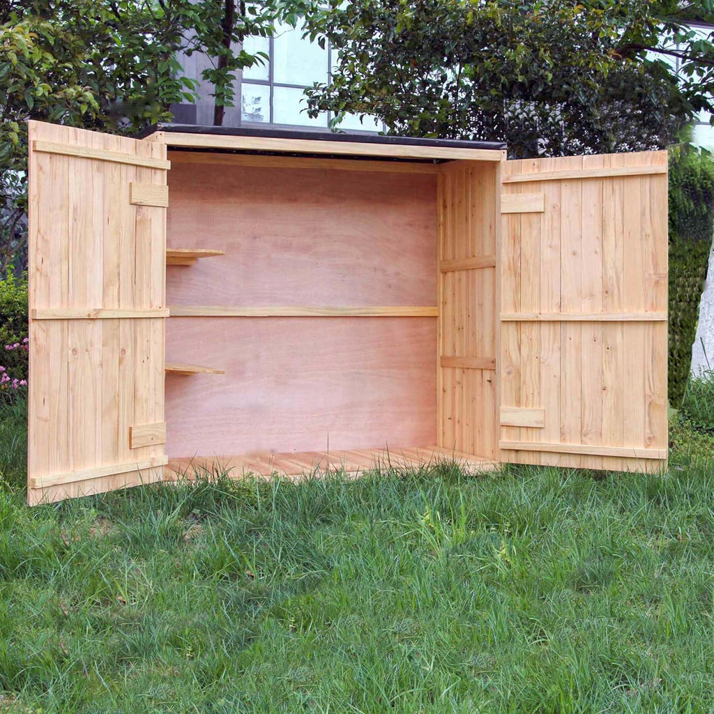 Wiltec Abri de Jardin – 1360 x 580 x 1270 mm – en Bois Verni – avec Toit revêtu par PVC et 2 Portes – Cabane Remise pour Rangement Outils pour Jardin, Terrasse & Balcon