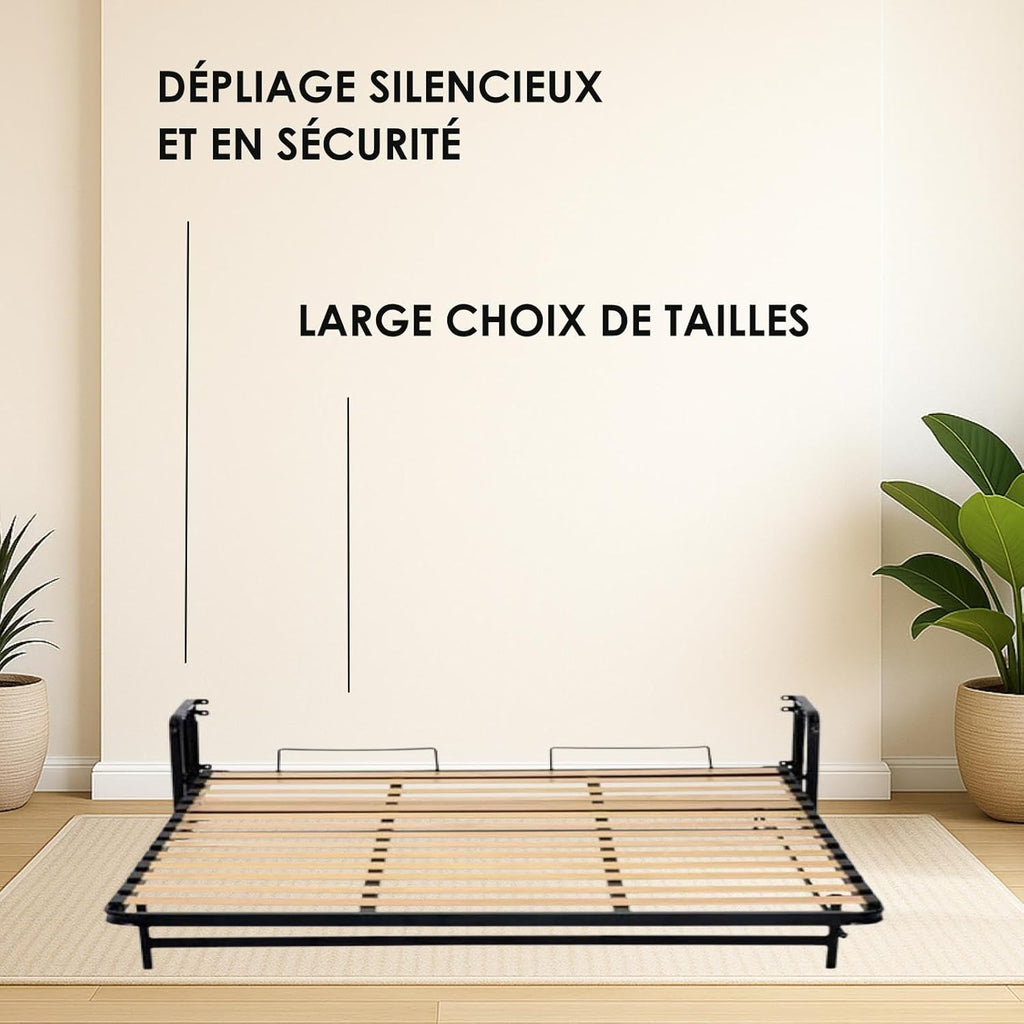 Lit Escamotable 2 Personnes - 140cm x 200cm - Lit Mural Rabattable - Vertical - Classique