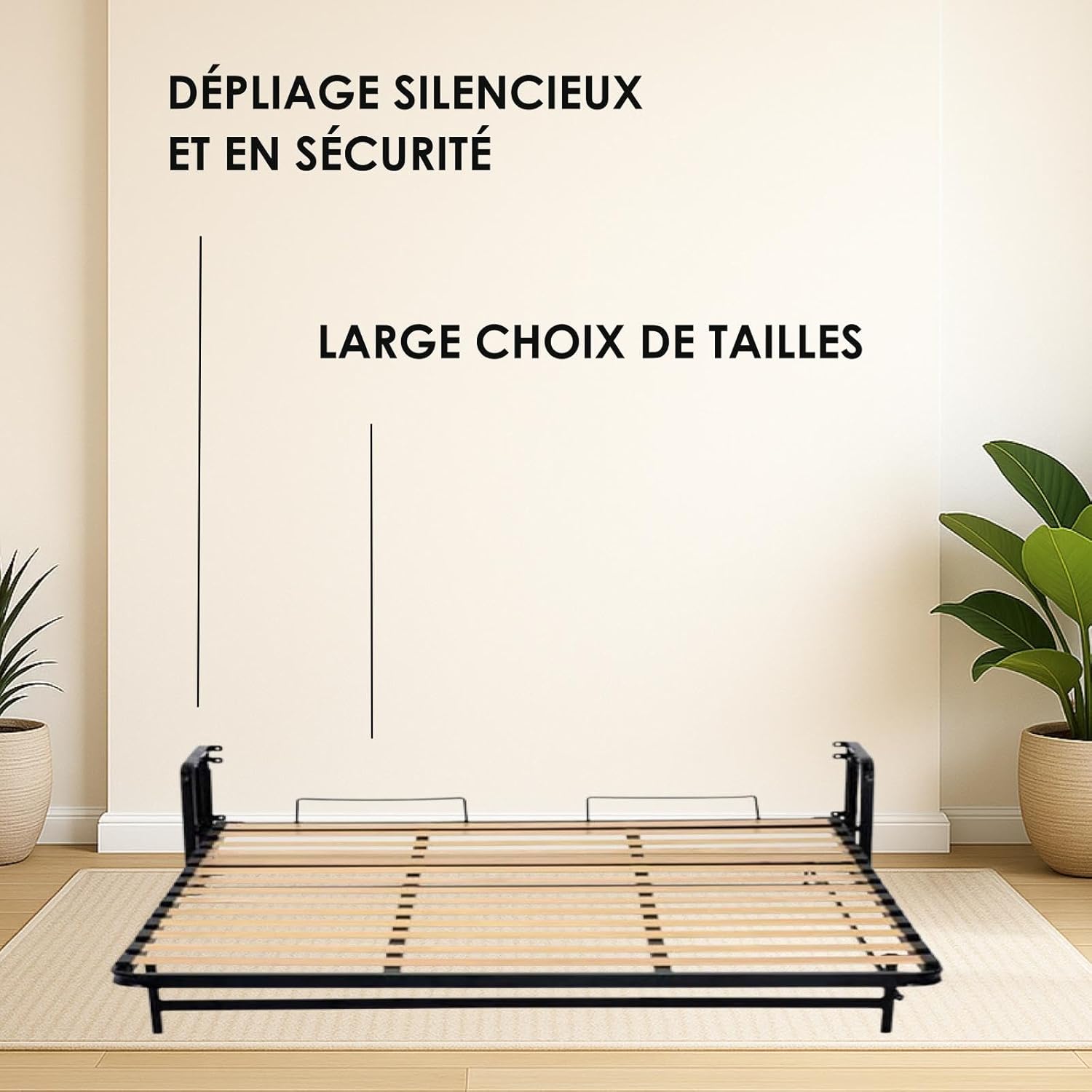 Lit Escamotable 2 Personnes - 140cm x 200cm - Lit Mural Rabattable - Vertical - Classique