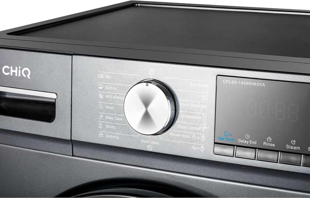 Lave-linge CFL80-14586IM3XA, Chargement frontal 8 kg,Space Pro,Moteur Inverter stable, 1400 tr/min, Programme intelligent à IA, Fonction vapeur, Lavage rapide 15 minutes, 15 cycles lavage, Gris