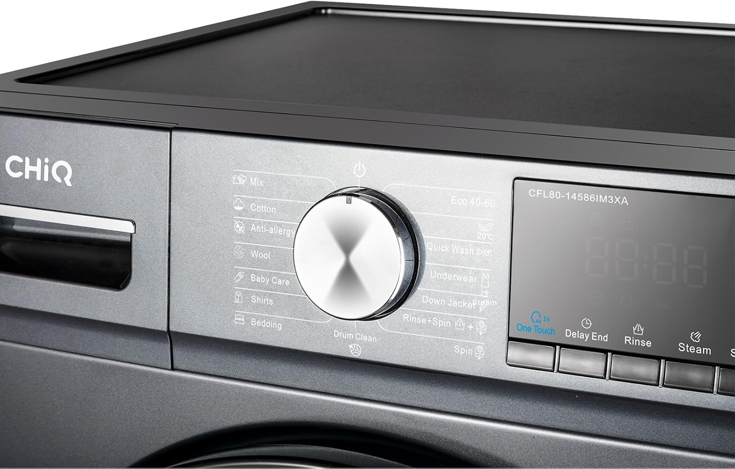 Lave-linge CFL80-14586IM3XA, Chargement frontal 8 kg,Space Pro,Moteur Inverter stable, 1400 tr/min, Programme intelligent à IA, Fonction vapeur, Lavage rapide 15 minutes, 15 cycles lavage, Gris