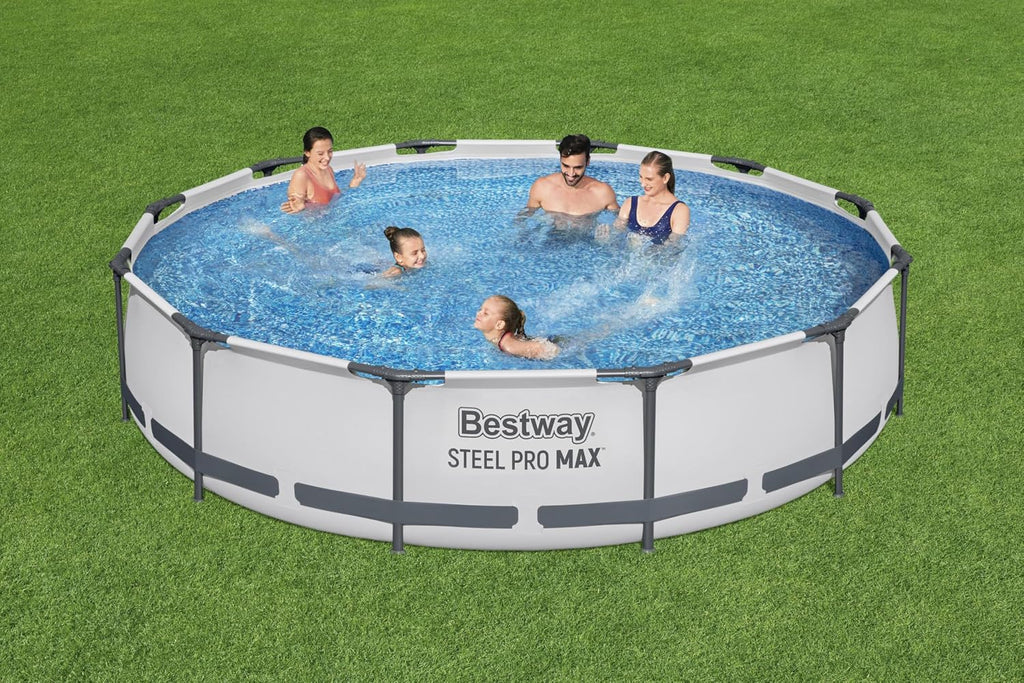 Bestway Steel Pro Max Frame Kit Piscine Ronde avec Pompe à Filtre Ø 366 x 76 cm Gris Clair
