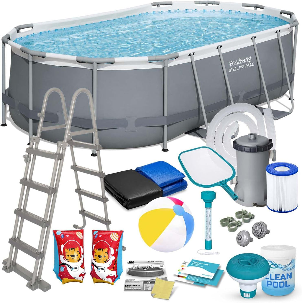 Bestway Power Steel 56088 Kit piscine avec pompe filtrante Gris ovale Bleu 427 x 250 x 100 cm