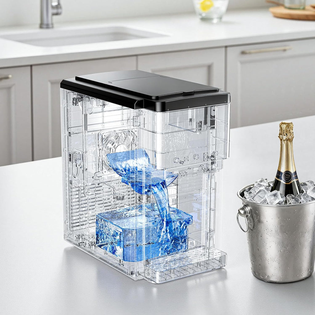 VEVOR Distributeur d'Eau 3-en-1 avec Machine à Glaçons et Broyeur à Glace, Fontaine à Eau à Poser, pour Fête Cuisine Maison Bureau, Production Rapide de Cube 16 kg/24 h et 12 PCs/7 min, avec Pelle