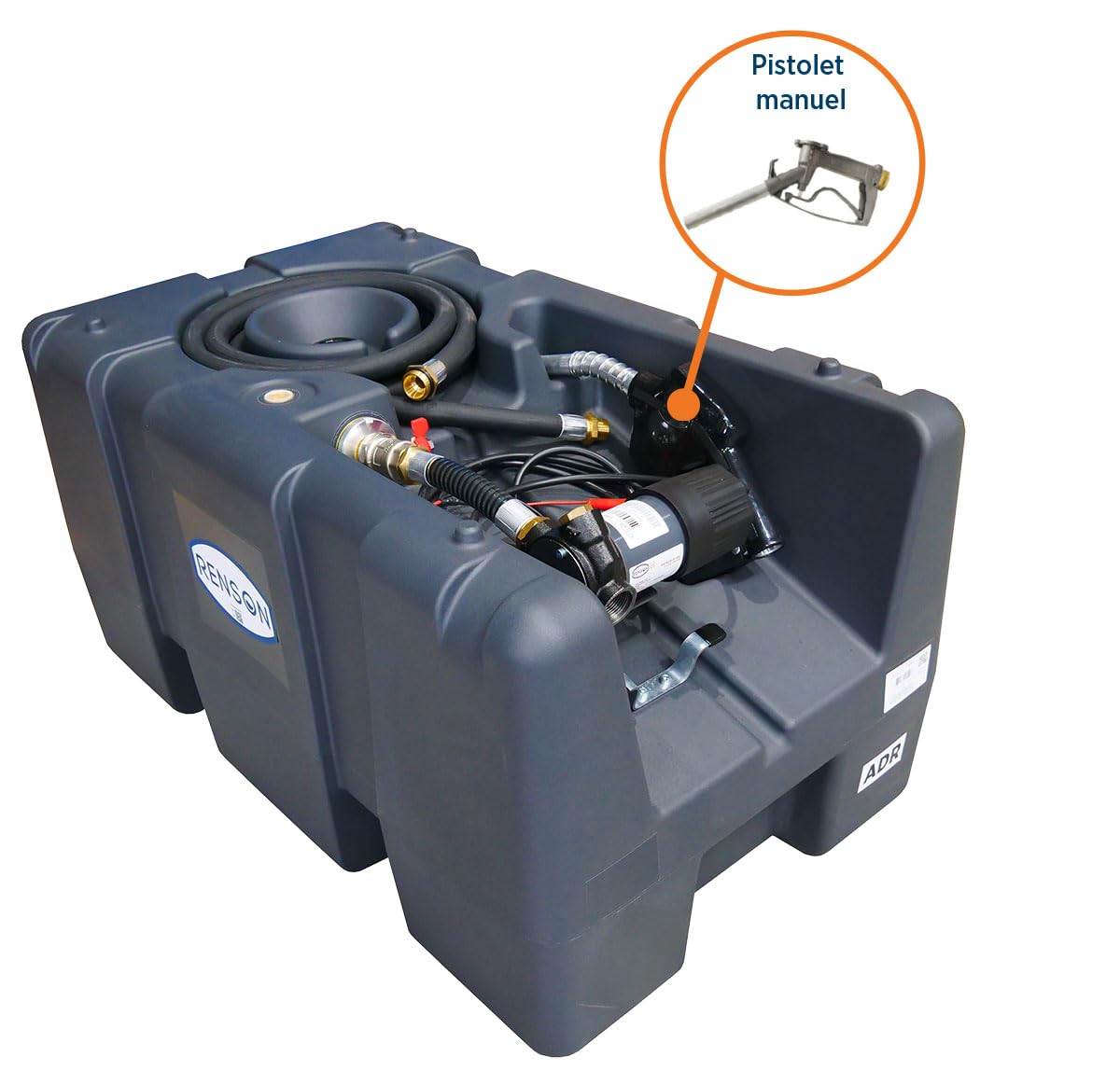 Cuve de transport Gasoil/GNR 200 litres avec pompe 12V 40L/min, Cuve fuel de ravitaillement pour stockage gazole avec station de remplissage et pistolet manuel (Pistolet manuel)
