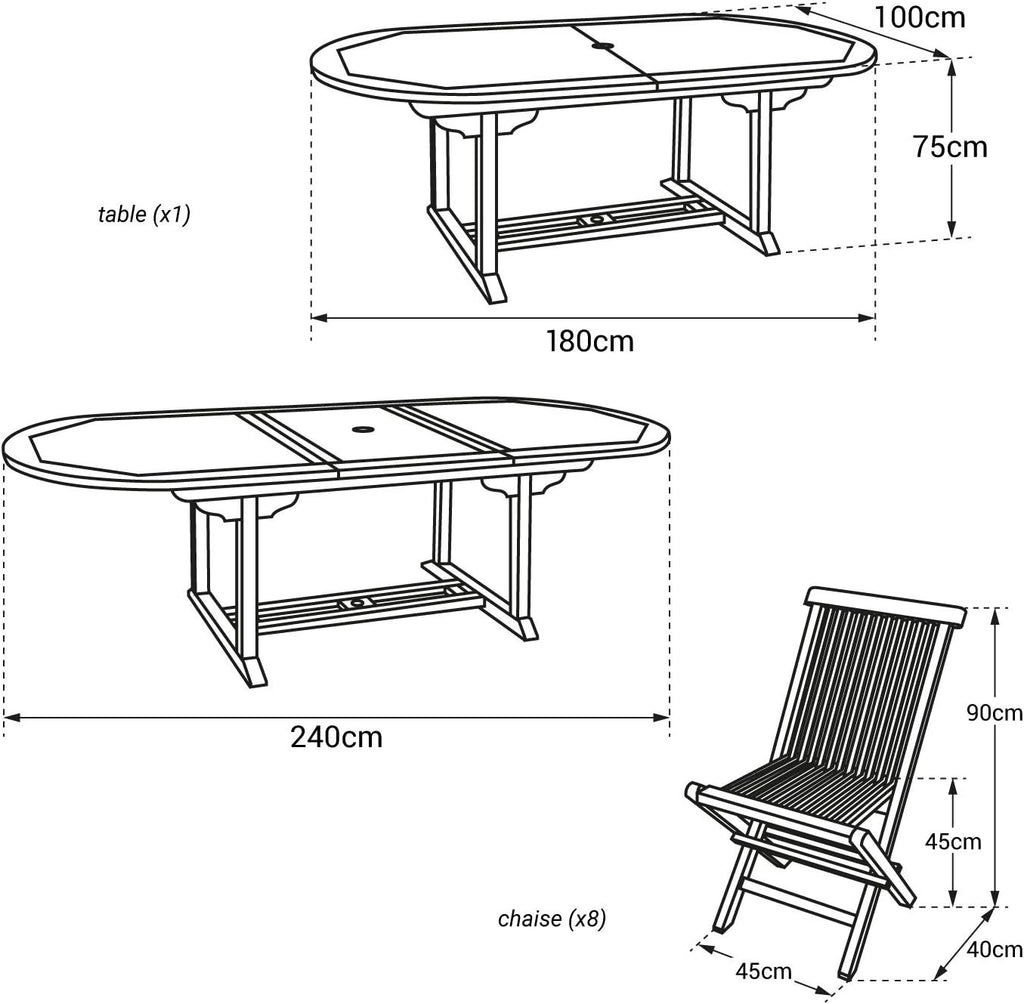 Happy Garden Salon de Jardin en Teck Lombok - Table Ovale Extensible - 8 Places