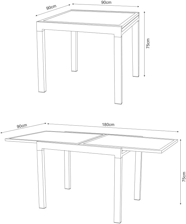 MOMMA HOME Table extensible de jardin en aluminium et verre trempé - Table carrée extensible d'extérieur - Dimensions 90/150 x 90 x 74 cm (blanc)
