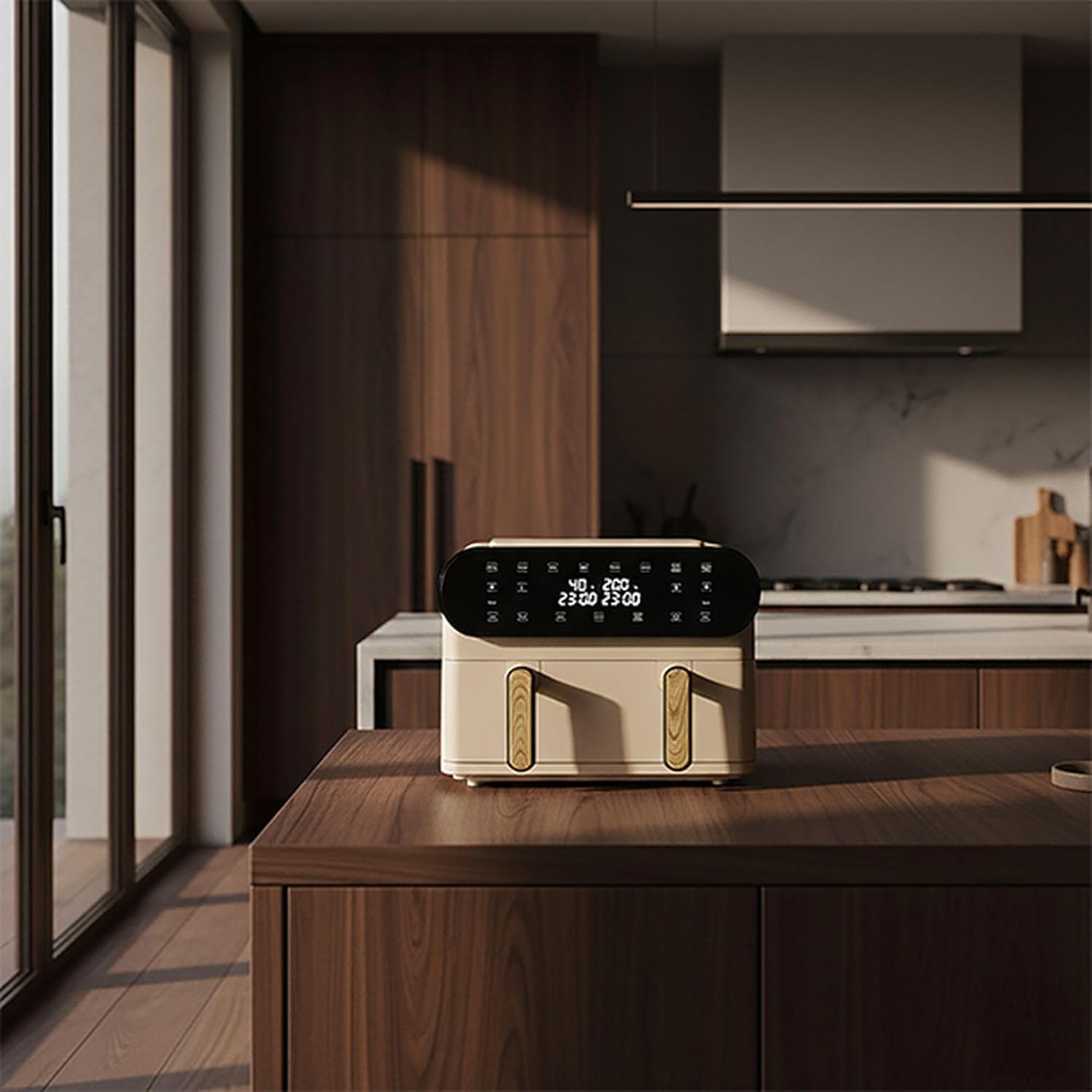 MENASTYL - Friteuse Sans Huile Deux Cuves - Capacité 11L XXL - Air Fryer Double Compartiments - Écran Tactile LED 6 Programmes - Cuisson Saine et Rapide 40-200°C - Grille Antiadhésive - Couleur Crème