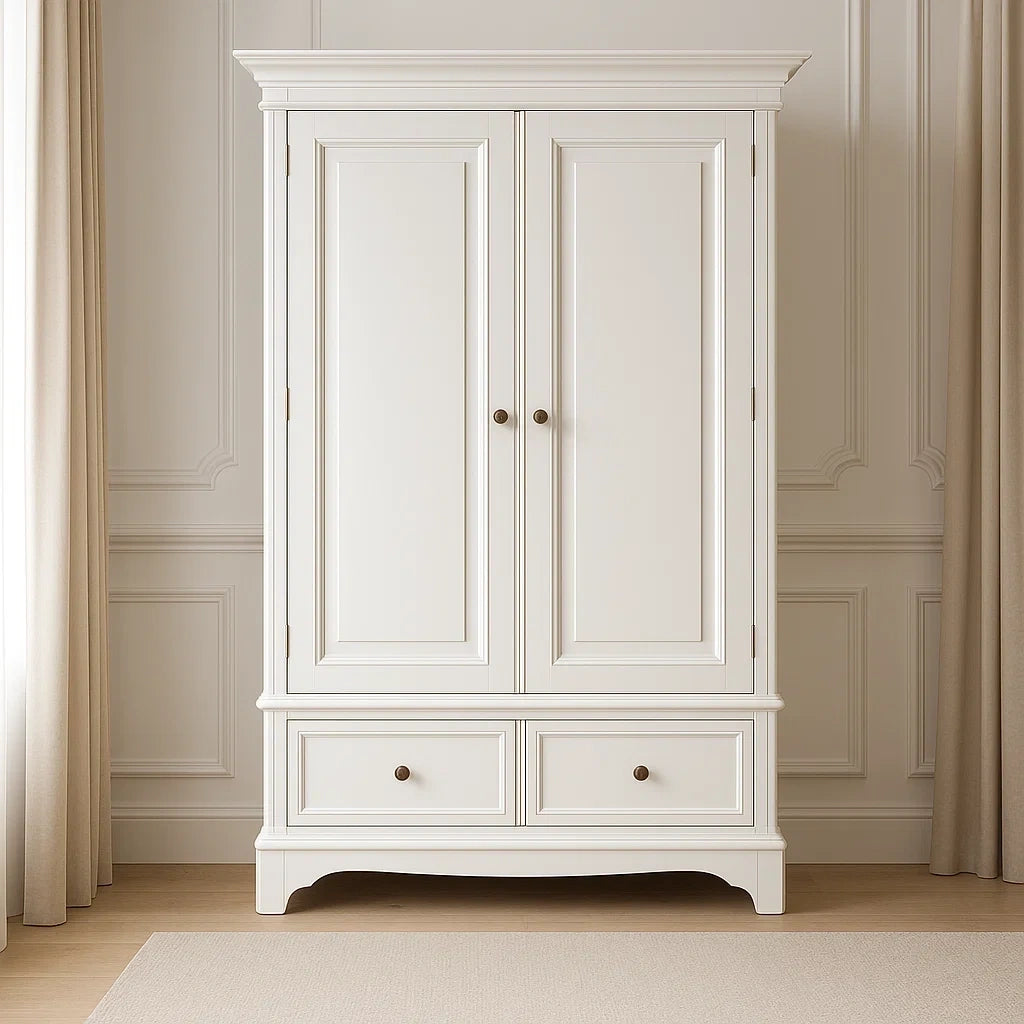 Armoires et penderies armoire en bois massif blanc avec deux portes et tiroirs 190x120x55 cm