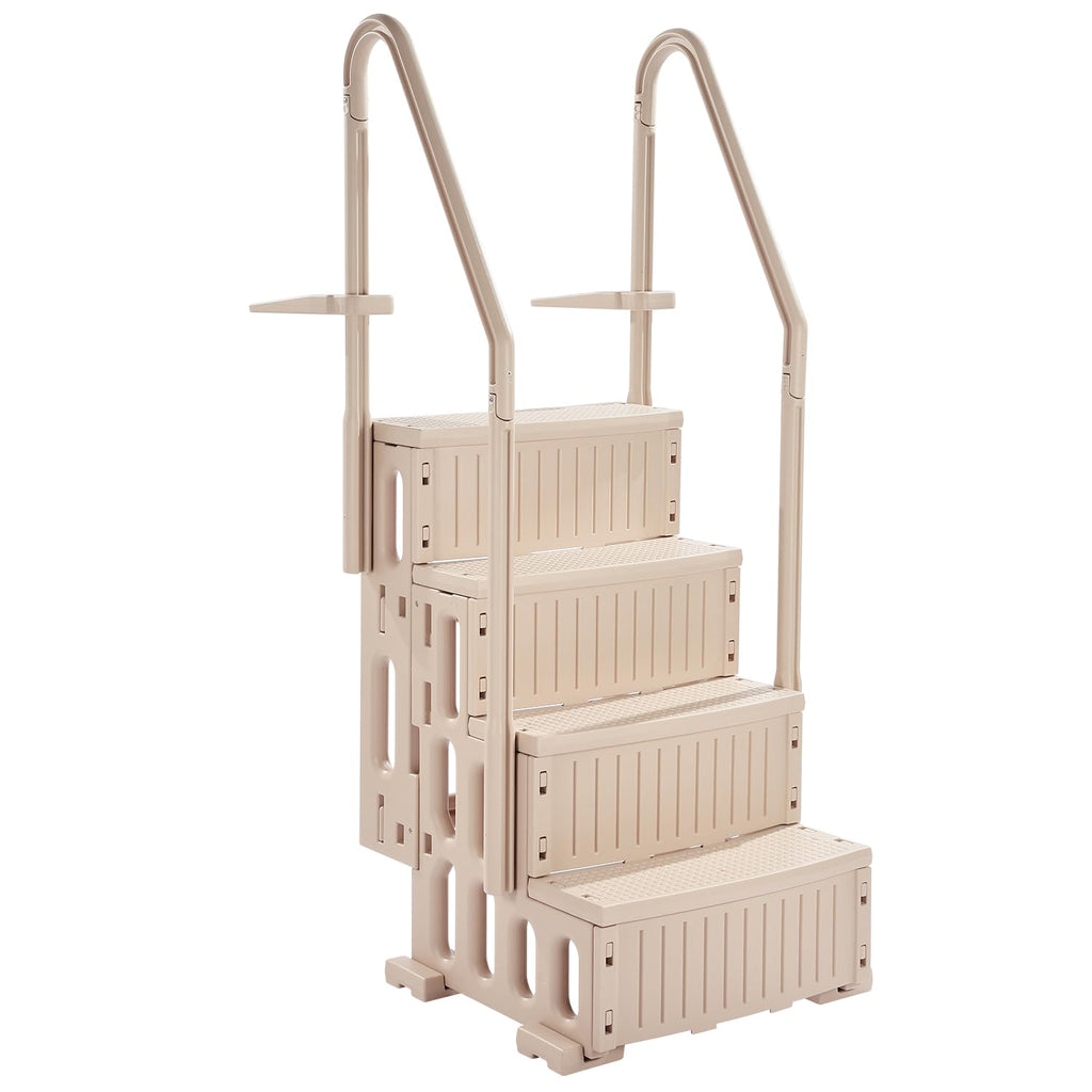 VEVOR Escalier de Piscine en Plastique avec 2 Rampes, 4 Marches Antidérapantes, Capacité de Charge 181,4 kg, pour Piscines Creusées Hors Sol 122-137 cm, Terrasse, Maison, Intérieur, Extérieur, Taupe