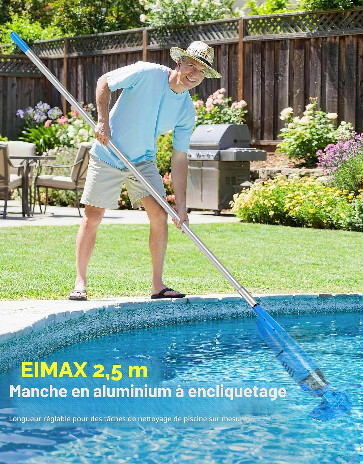 LanBlu Aspirateur Piscine Sans Fil, 2.5m Aspirateurs Piscines Batterie avec Tige Télescopique,4200L/H Manuel Aspirateur Piscine Hors Sol avec 4 Filtre,Conception Anti-retour Balai Aspirateurs Piscines