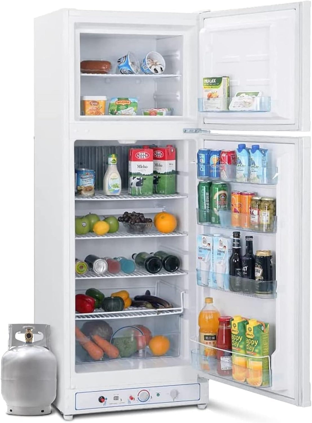 SMETA Frigo Gaz avec Congélateur, 265L, Réfrigérateur Congélateur Combiné Gaz/220V, Frigo Camping Gaz pour Camping-car, Garage, Caravane, Mobile-home, Blanc