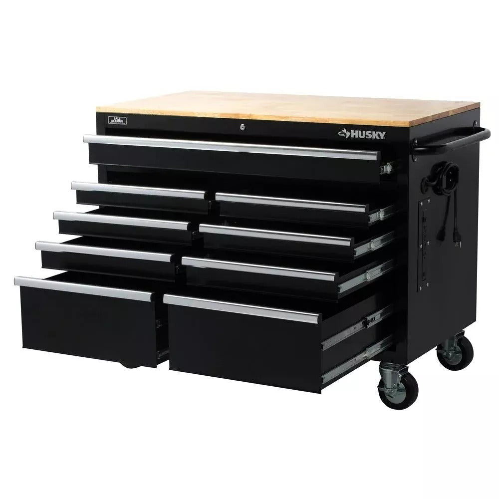 Coffre à outils mobile 9 tiroirs - Noir brillant - Dimensions : 117 cm (L) x 61 cm (P)