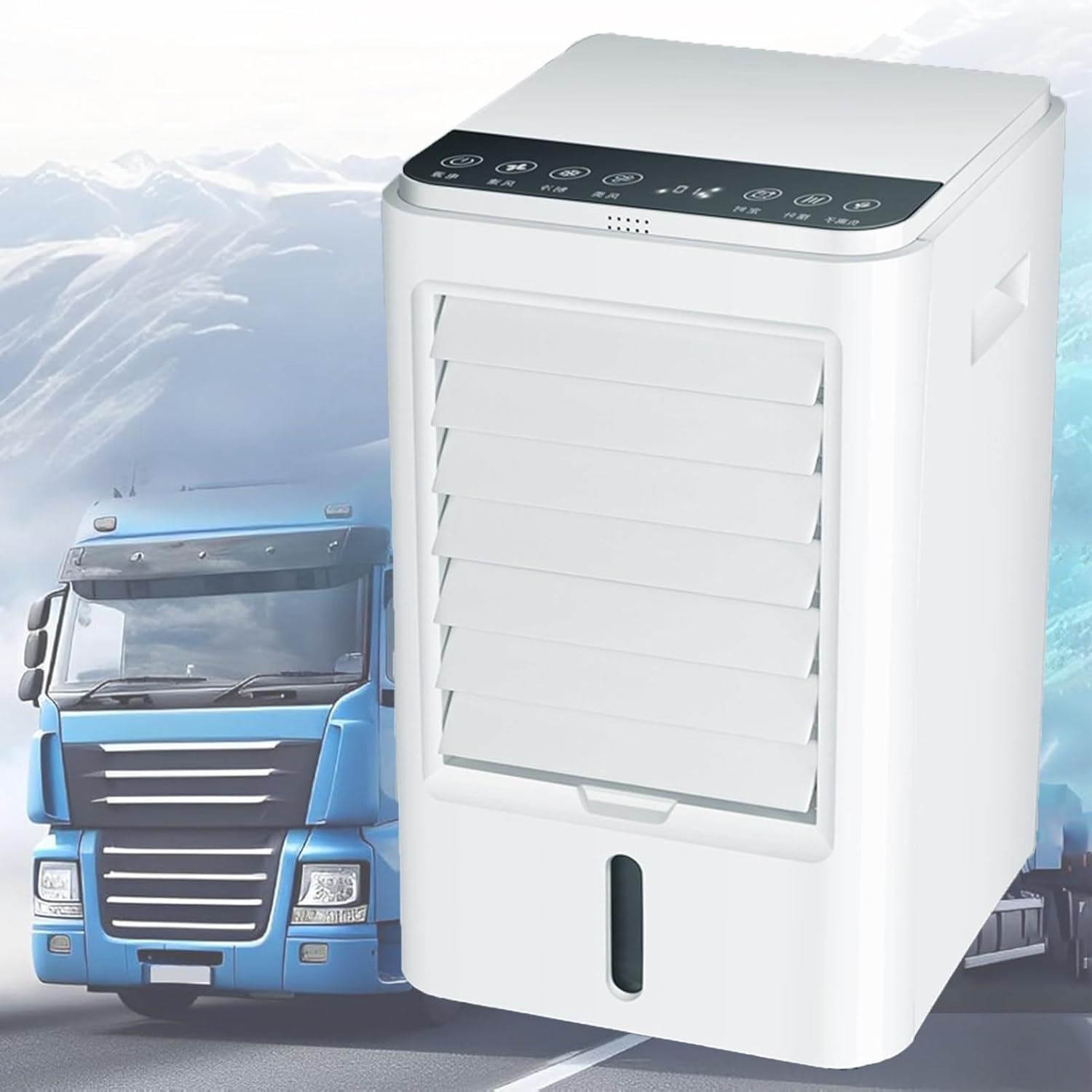 Tonuuoei Climatiseur pour Camping-Car, Refroidisseur d'air par éVaporation, Ventilateur Portable 4 en 1 avec TéLéCommande, Blocs RéFrigéRants, 3 Vitesses, Camions, Voitures Et Bus,24V
