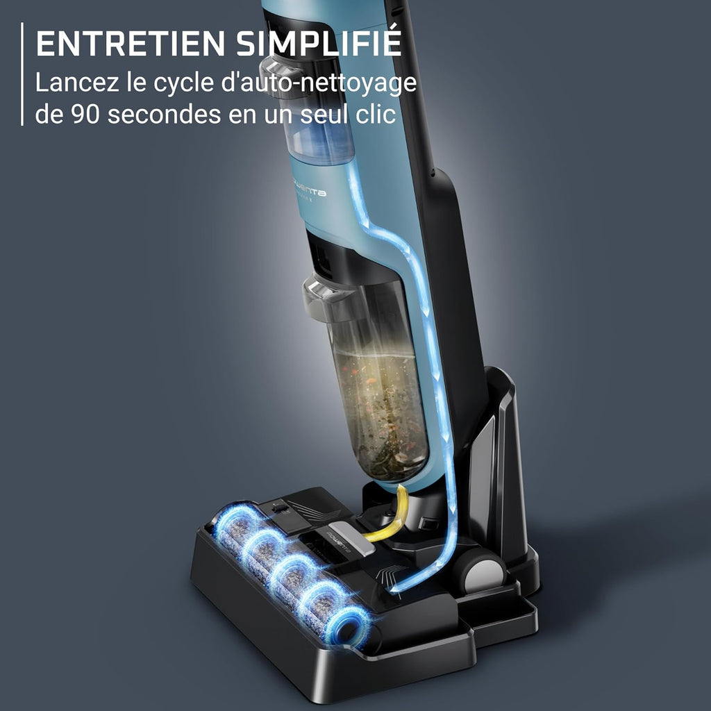 Rowenta X-Clean2, Aspirateur Laveur sans Fil, Nettoyage 2-en-1, Modes ECO/Max, Léger, Nettoyage Le Long des Murs, Auto-Nettoyage, GZ2271E0, Bleu