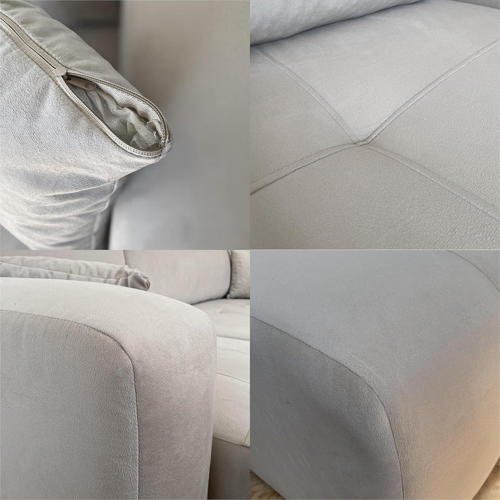 Canapé d'angle Convertible 145x248 à Gauche ou à Droite - Canapé 3 Places Convertible Beige avec Espace de Rangement