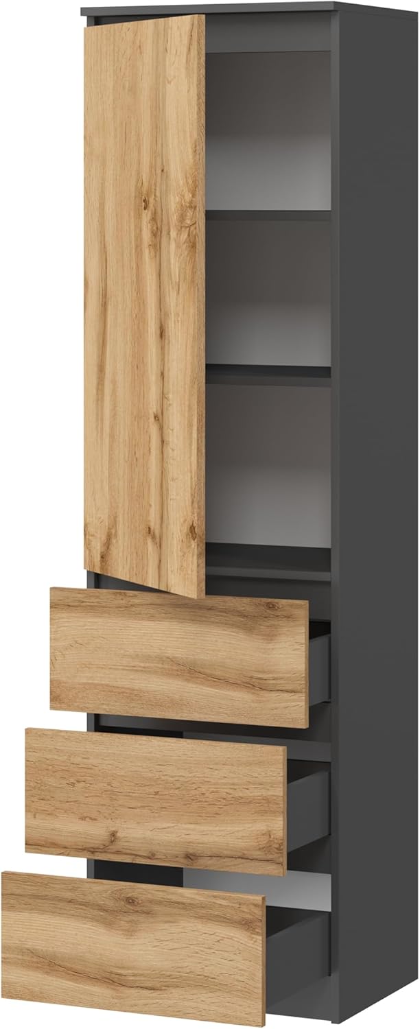 KUBUTKU Armoire Multi-usages avec 3 tiroirs 3 Compartiments et Portes - Armoire Universelle pour Bureau et Maison 180,5x50x40 cm Graphite/Chêne Wotan