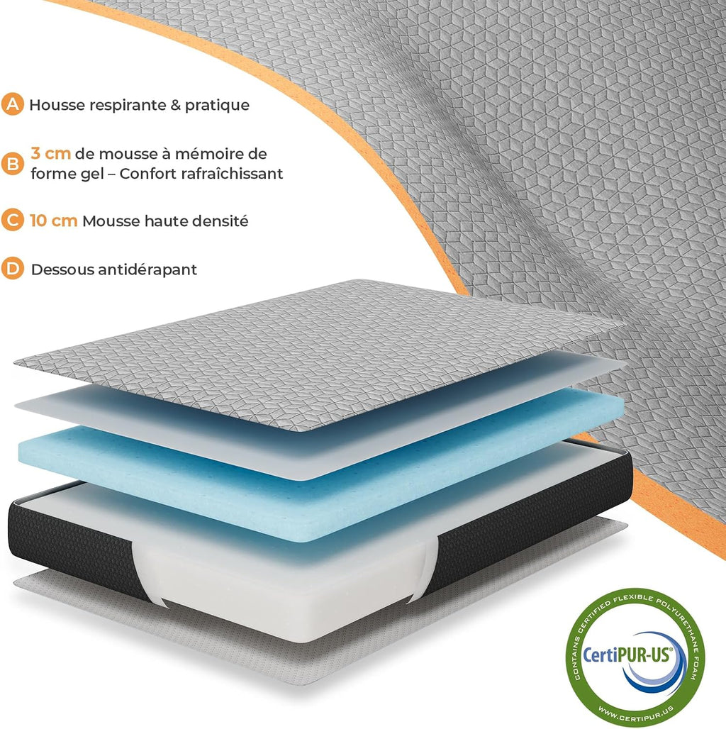 Vesgantti Matelas Pliable 120x190x15 cm avec Sac de Transport, Matelas d’Appoint Adulte en Mousse à Mémoire de Forme Gel, Lit Pliant pour Camping, Voyage, Voiture et Invités, Gris