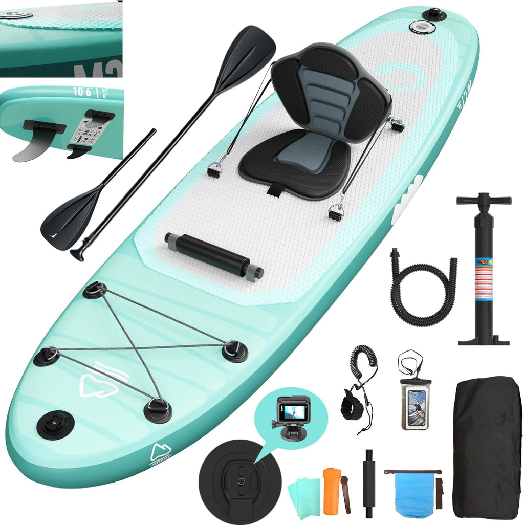 JUMMICO Stand Up Paddling Board, 320 cm x 80 cm x 15 cm, Planche de Sup Gonflable, Stand Up Paddle 2-en-1 avec siège de Kayak, Protection réglable Contre Les Rayures et Accessoires, jusqu'à 160 kg