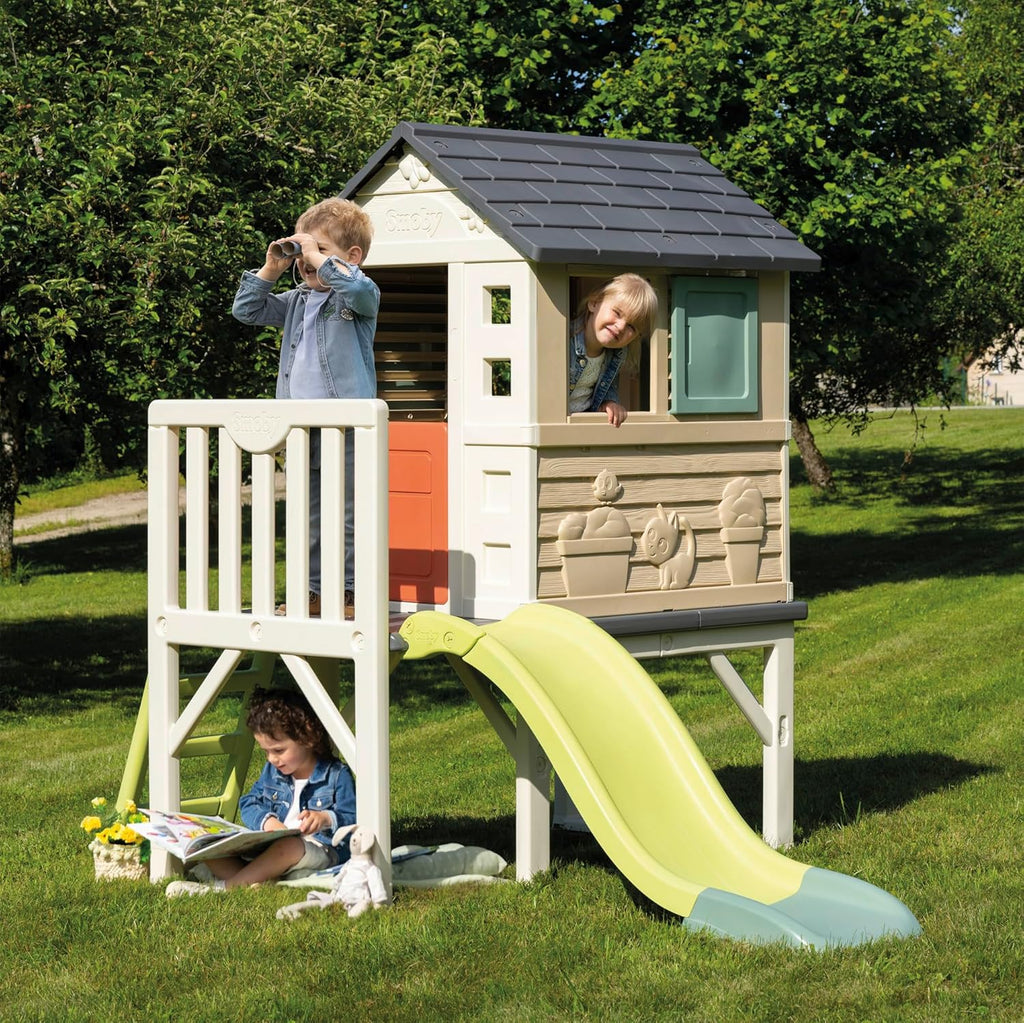 Smoby Life maison pilotis 70cm, toboggan, matière recyclée, dès 2 ans
