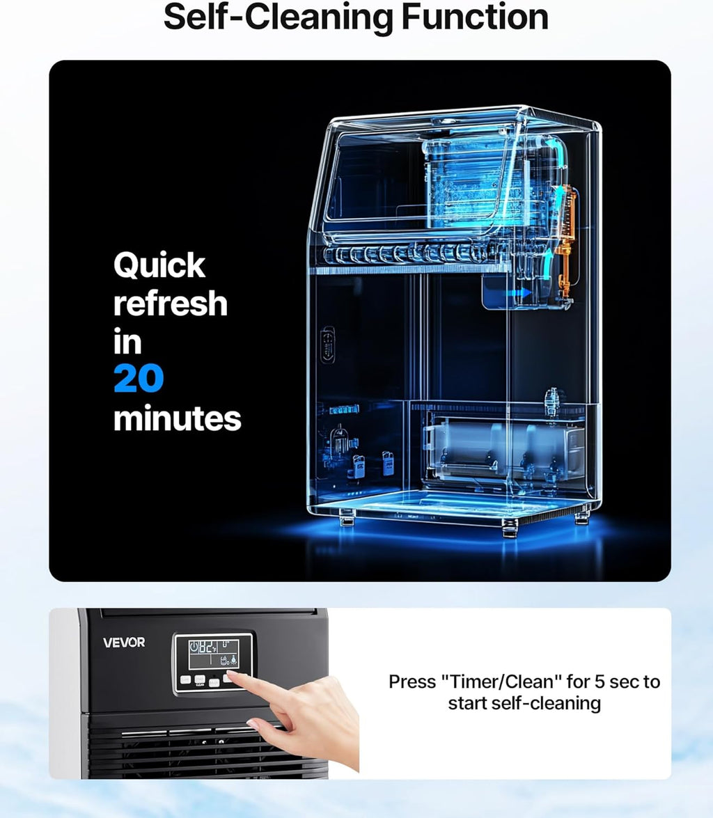 VEVOR Machine à Glaçons Commerciale 36 kg/24 h, Appareil de Préparation de Glaçons avec Capacité de Stockage de 5 kg, 32 Cubes par Cycle, avec Écran LED et Nettoyage Automatique, Restaurant Bar