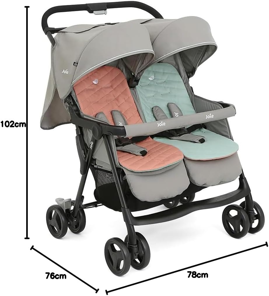 Joie - Aire™ Twin - Poussette Double - Sièges Inclinables Indépendants - Harnais 5 Points - Suspension 4 Roues - Pliage Facile Et Compact - Capotes UPF 50+ - Dès la Naissance