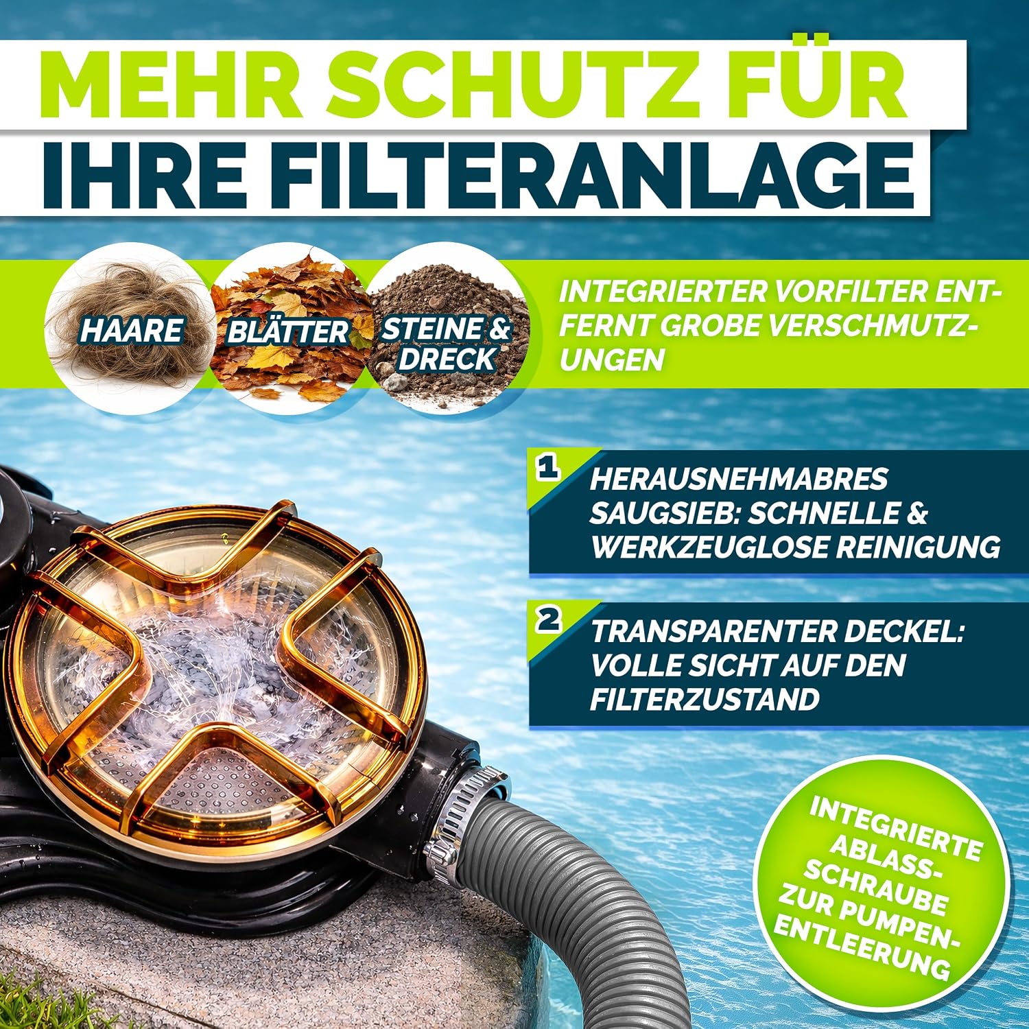 tillvex Système de Filtre à Sable 10 m³/h + 800g Boules de filtre – 7 Fonctions de Filtration | Filtre de Piscine avec indicateur de pression | Filtre à sable pour les bassins aquatiques & piscines