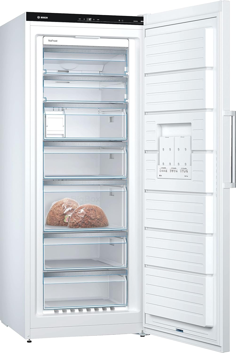 Bosch GSN54AWCV Série 6 Congélateur XXL 176 x 70 cm extra large 327 L NoFrost ne dégivrage plus jamais avec éclairage LED uniforme BigBox Espace pour gros aliments congelés Blanc