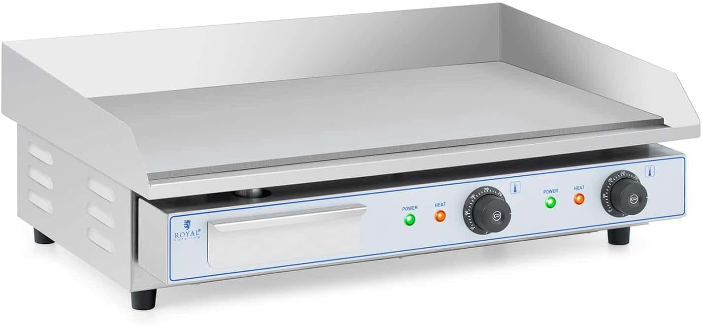 Royal Catering Plancha Électrique 2 Feux 73 x 40 cm, 2 x 2 200 W, 730 x 400 mm, Lisse Professionnelle en INOX pour Restaurant De Table Double Commerciale pour barbecue, snack-bar, Extérieur